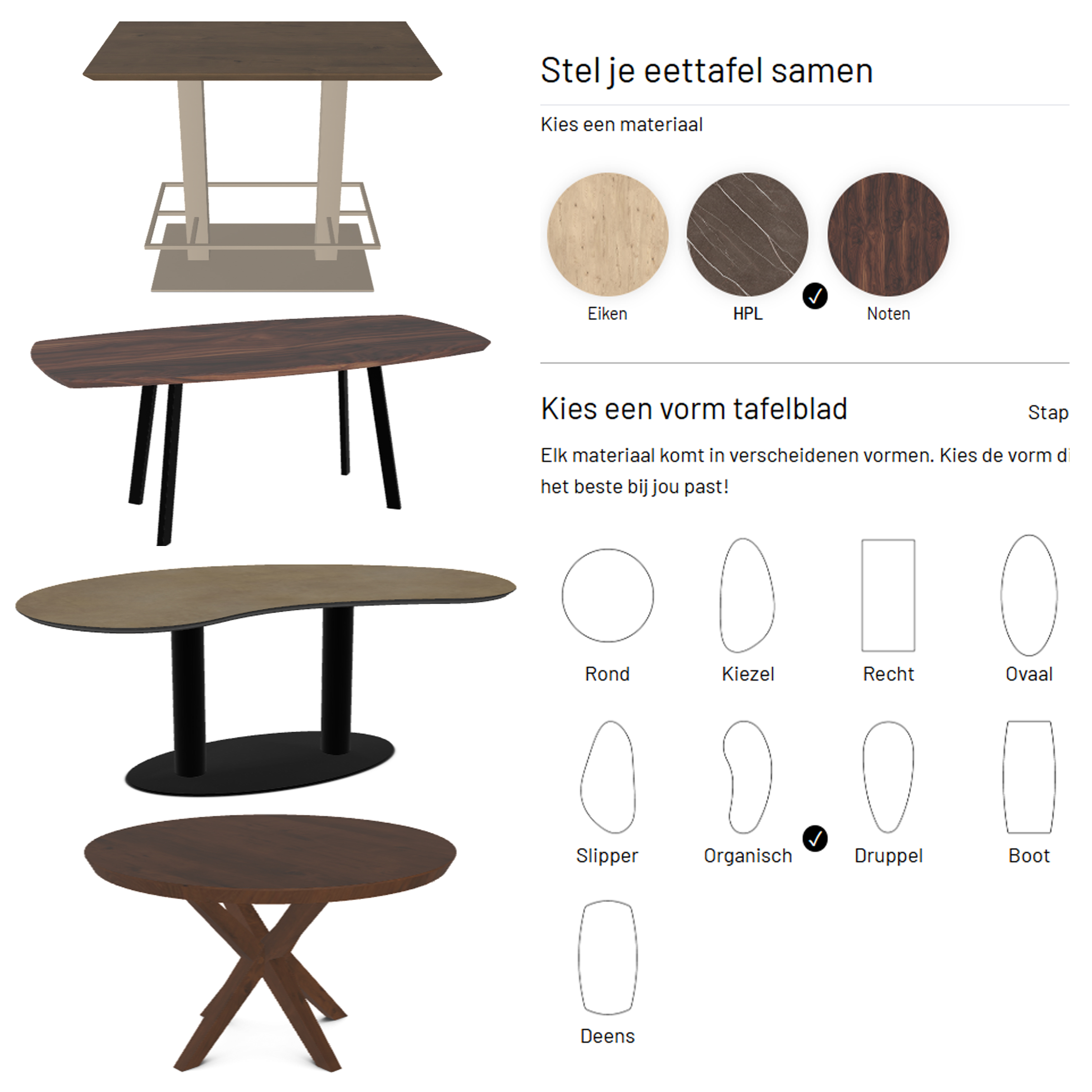 (Bar)Tafels configurator, vele andere opties te kiezen in de winkel