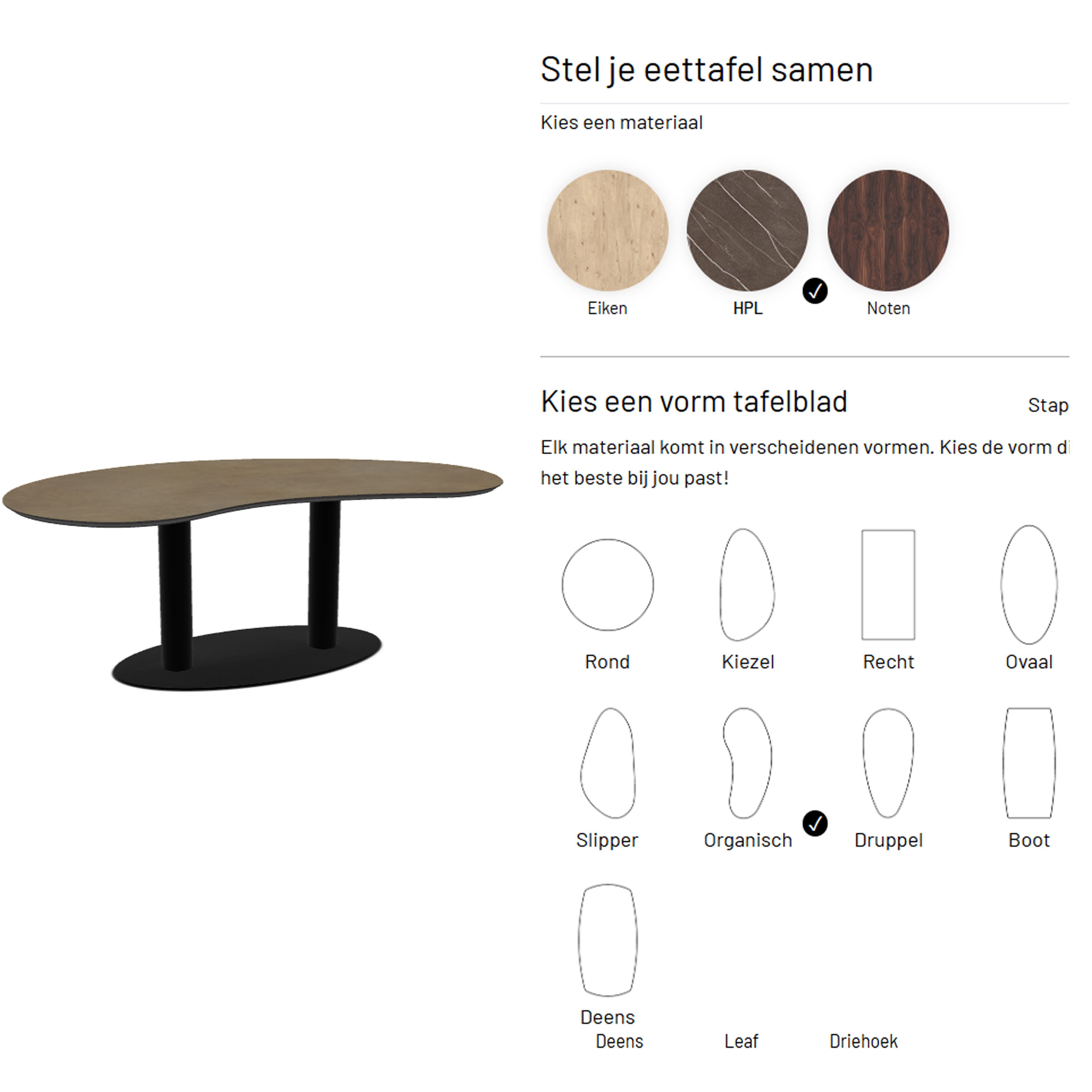 (Bar)Tafels configurator, vele andere opties te kiezen in de winkel