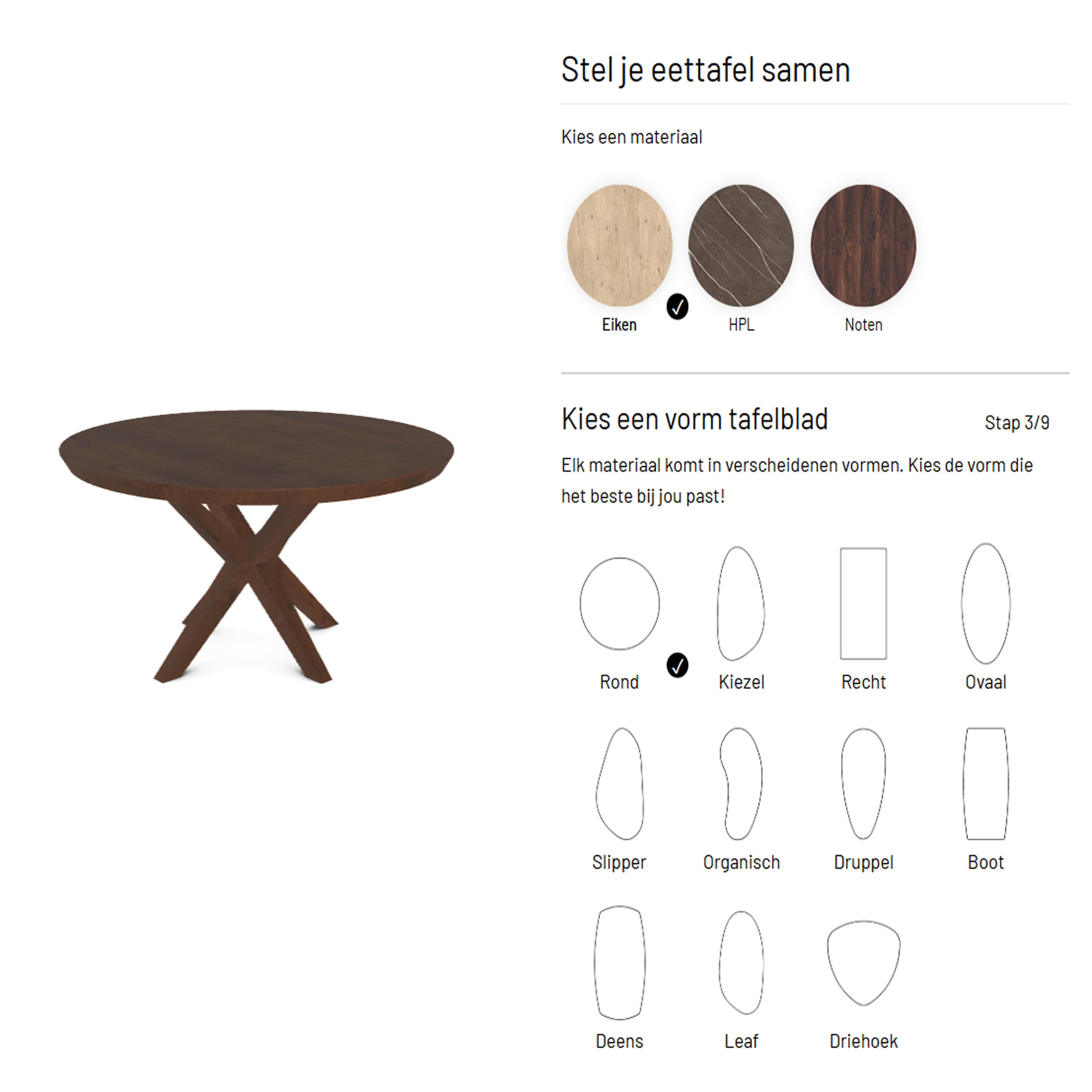 (Bar)Tafels configurator, vele andere opties te kiezen in de winkel